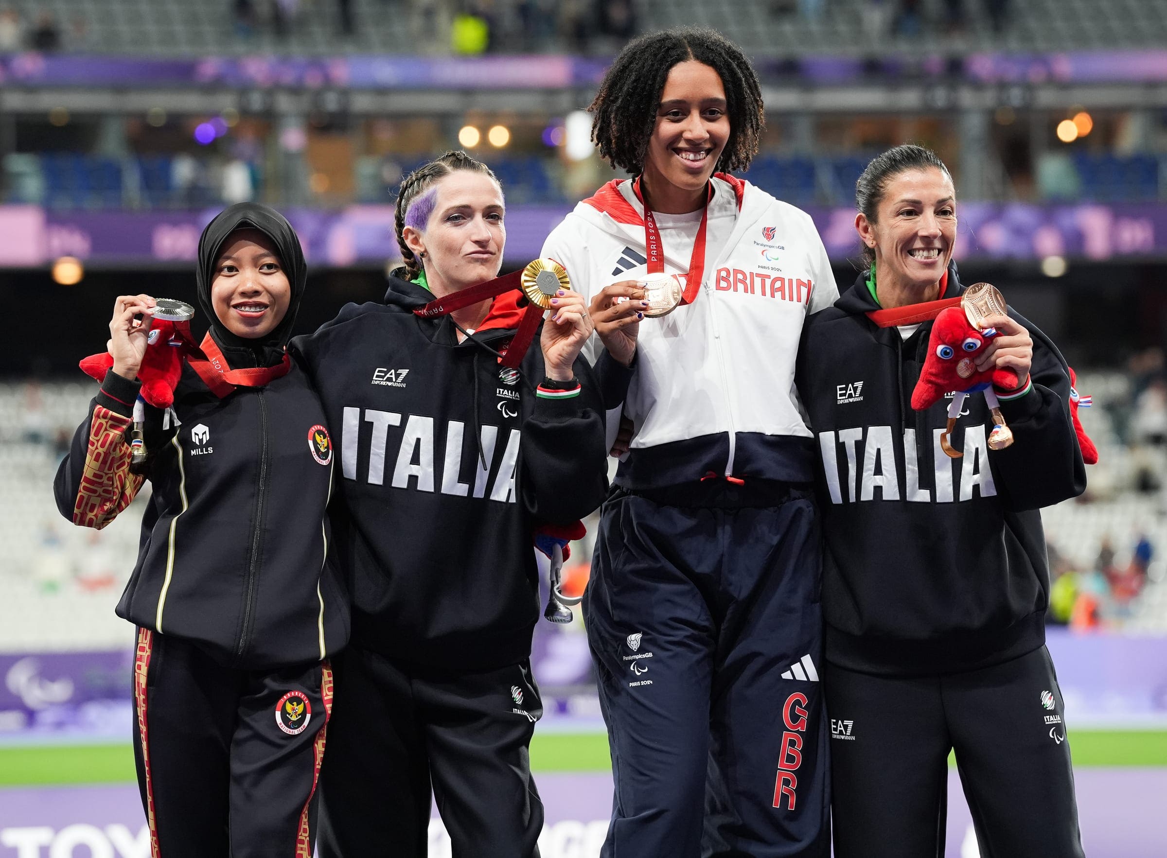 The 100 metres T63 podium at the Paris 2024 Paralympic Games